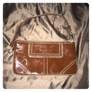 Brown Patent Leather Authentic Coach Wristlet